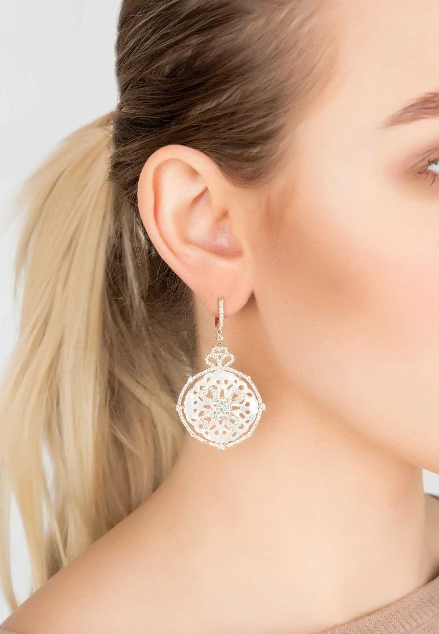 Dreamcatcher White Mother Of Pearl Earrings Rosegold