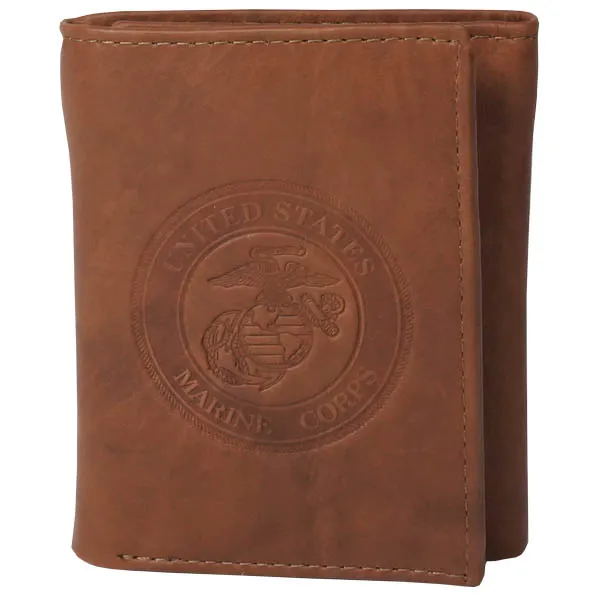 Eagle, Globe and Anchor Embossed on 100% Leather Trifold Wallet