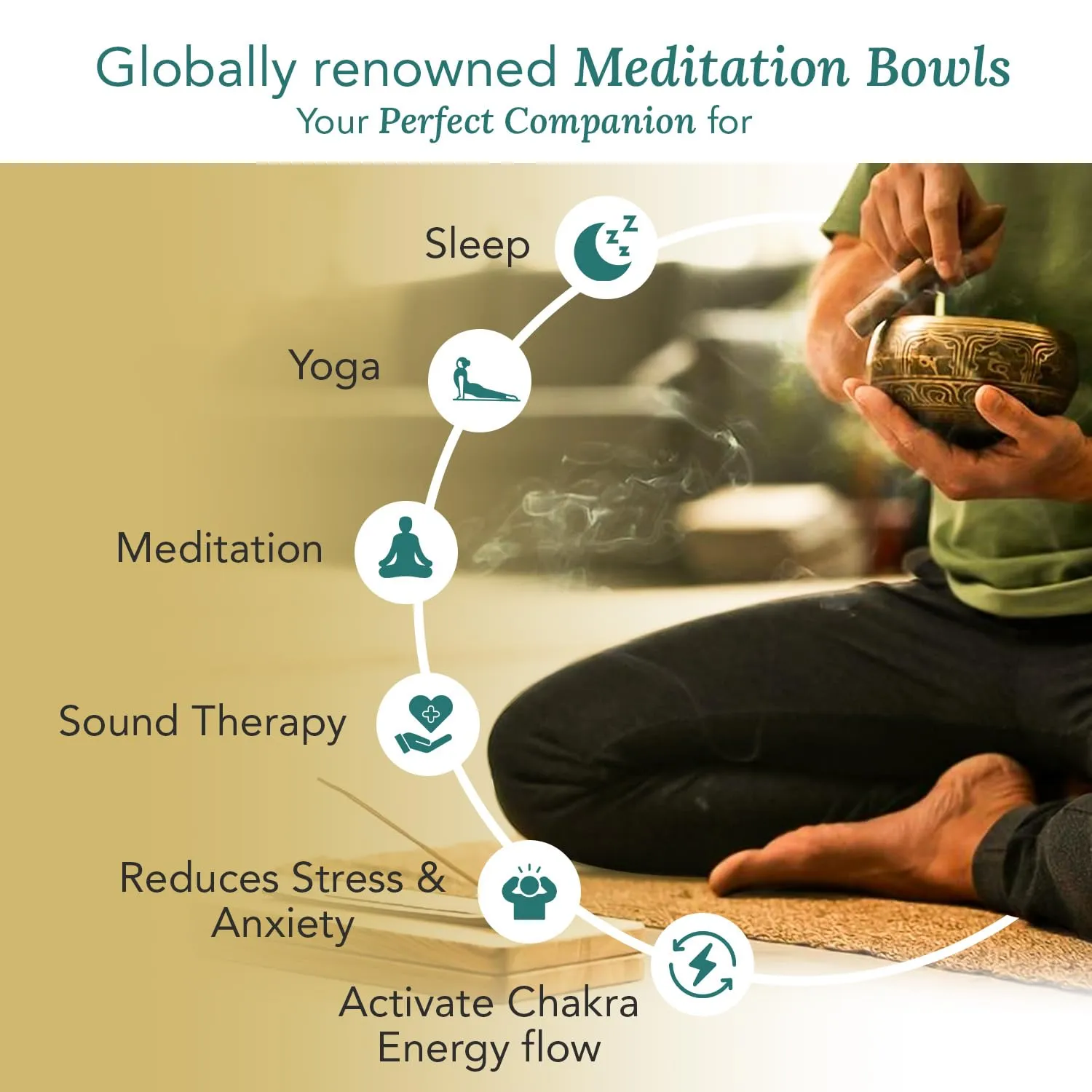 Ekhasa 100% Pure Bronze Handmade Tibetan Meditation Singing Bowl (4.5 inch) | Authentic Sound Bowl Meditation Set for Deep OM Sound | Tibetan Sound Healing Bowls are Perfect Spiritual, Yoga Gifts