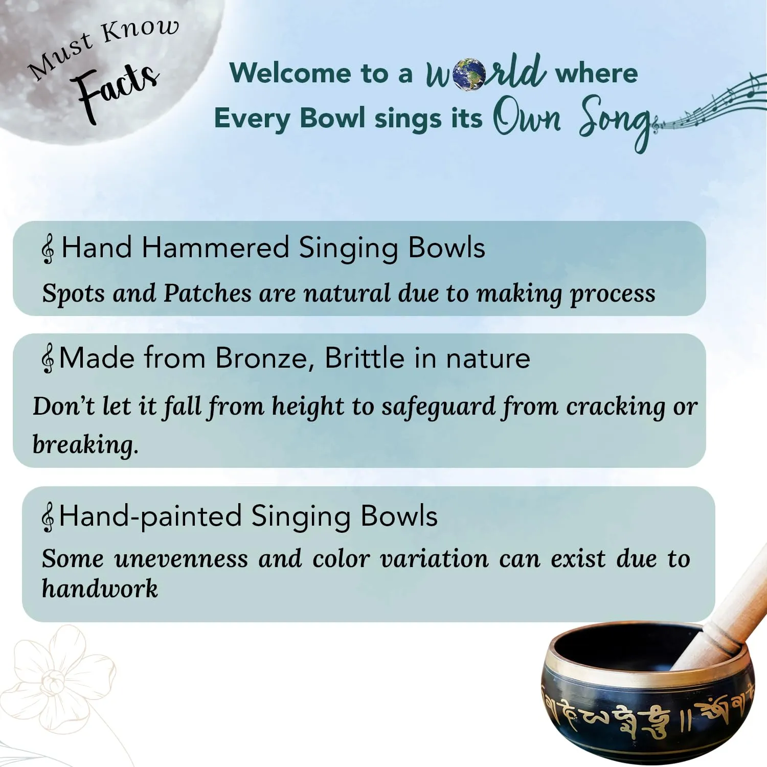 Ekhasa 100% Pure Bronze Handmade Tibetan Meditation Singing Bowl (4.5 inch) | Authentic Sound Bowl Meditation Set for Deep OM Sound | Tibetan Sound Healing Bowls are Perfect Spiritual, Yoga Gifts