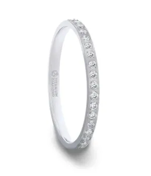 EMILIA Flat Polished Titanium Women's Eternity Wedding Ring With White Diamonds - 2mm