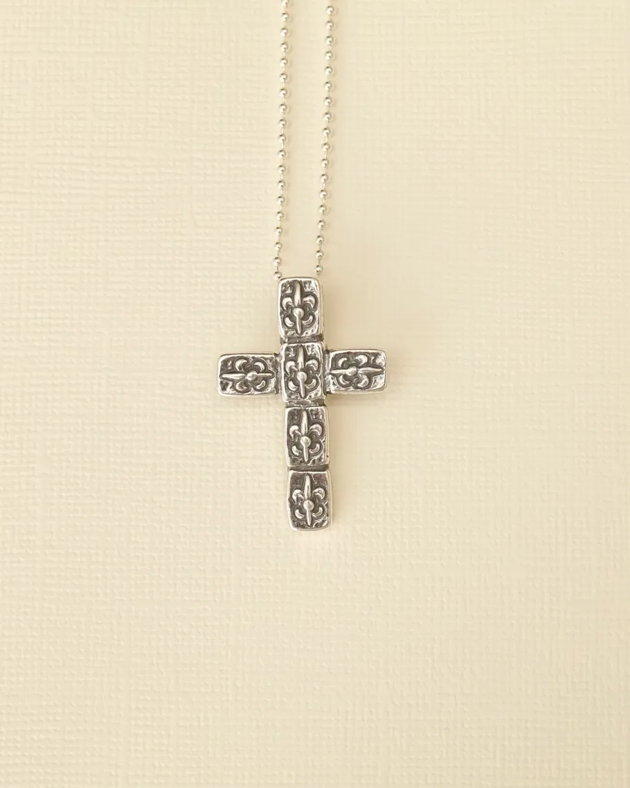 Fleur de Lis Brick Cross Pendant