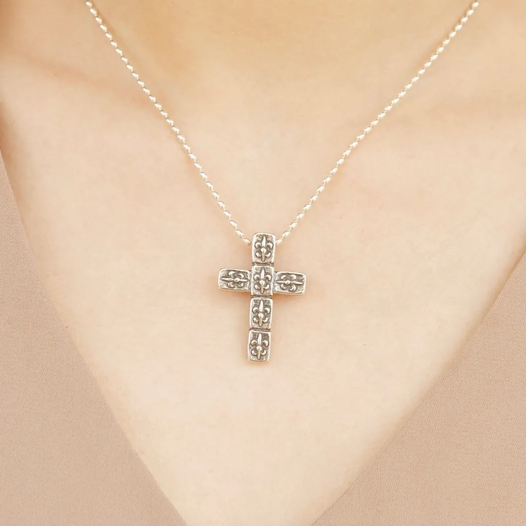 Fleur de Lis Brick Cross Pendant