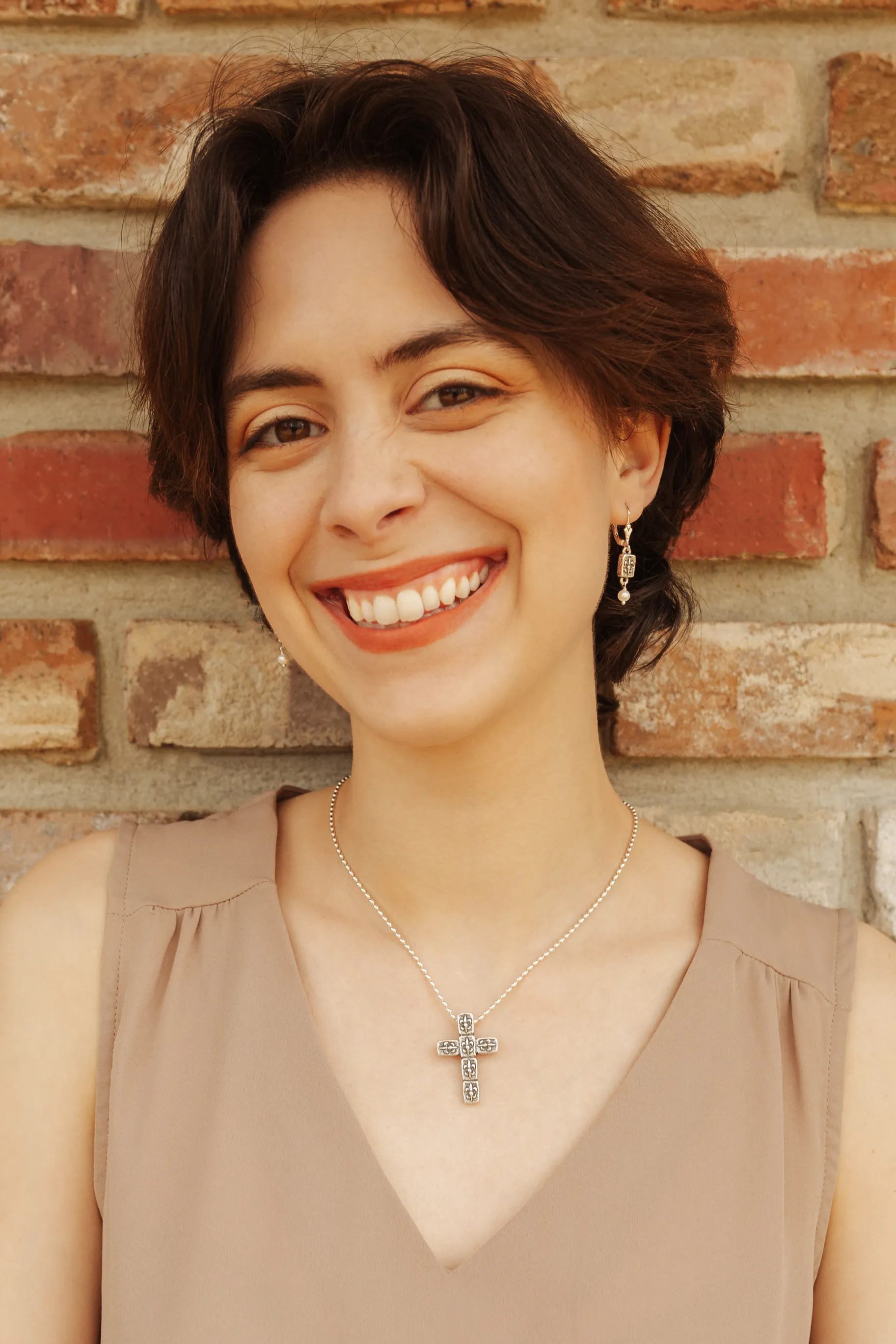 Fleur de Lis Brick Cross Pendant