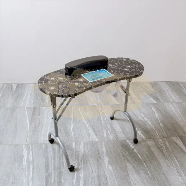 Foldable Manicure Station | Black Flower Design with Dust Collector & Carry Bag MT-020F