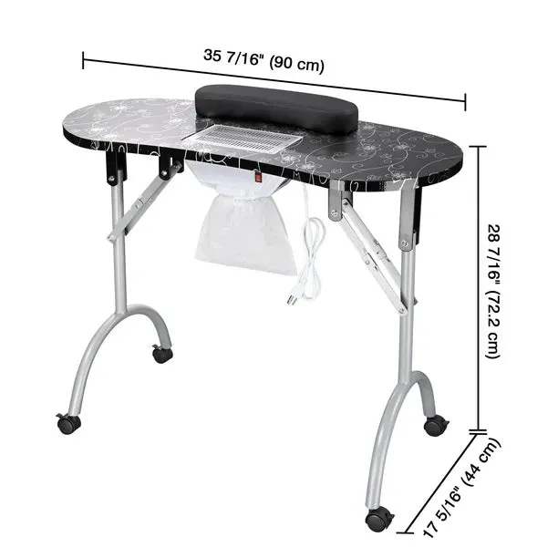 Foldable Manicure Station | Black Flower Design with Dust Collector & Carry Bag MT-020F