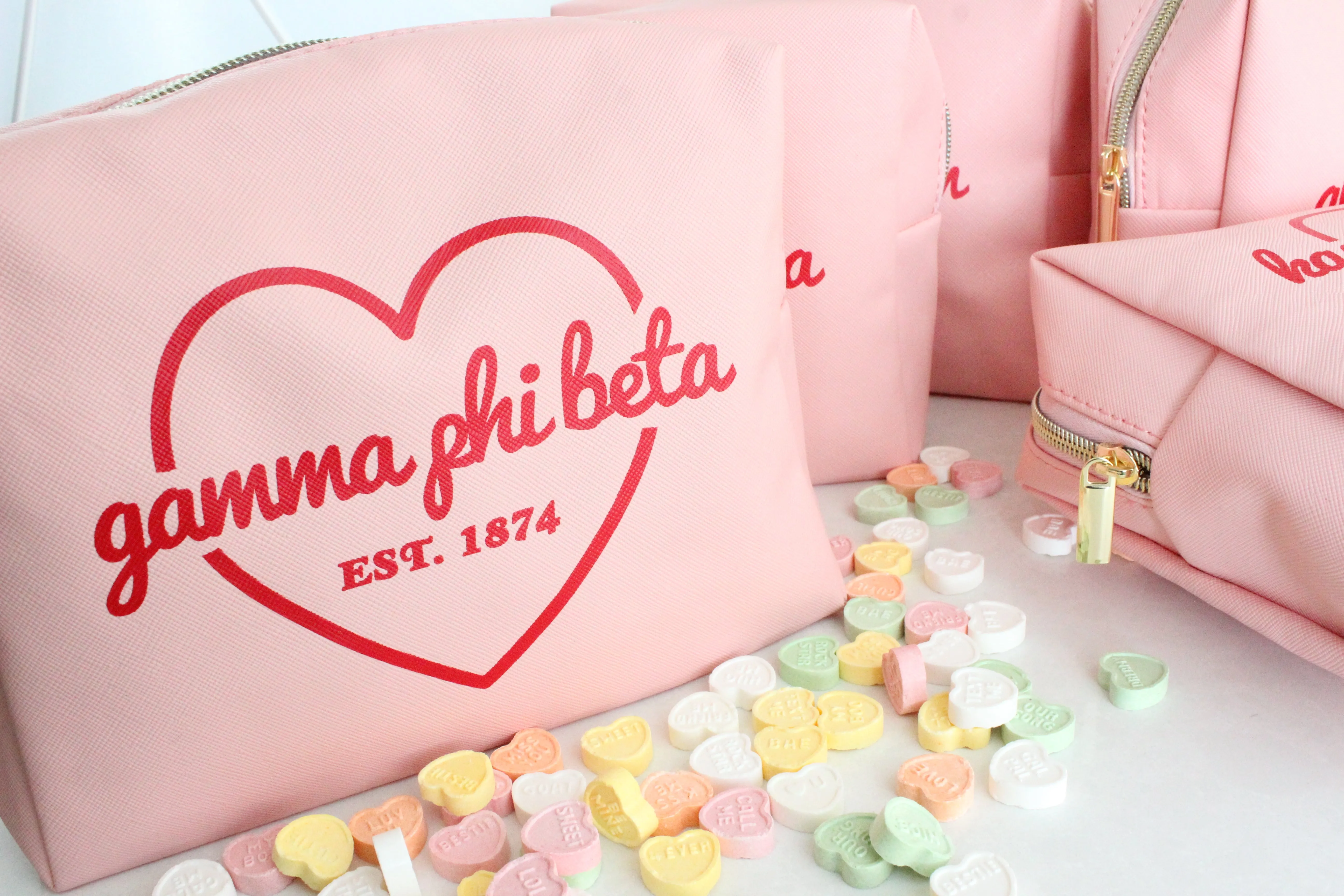 Gamma Phi Beta Pink w/Red Heart Makeup Bag