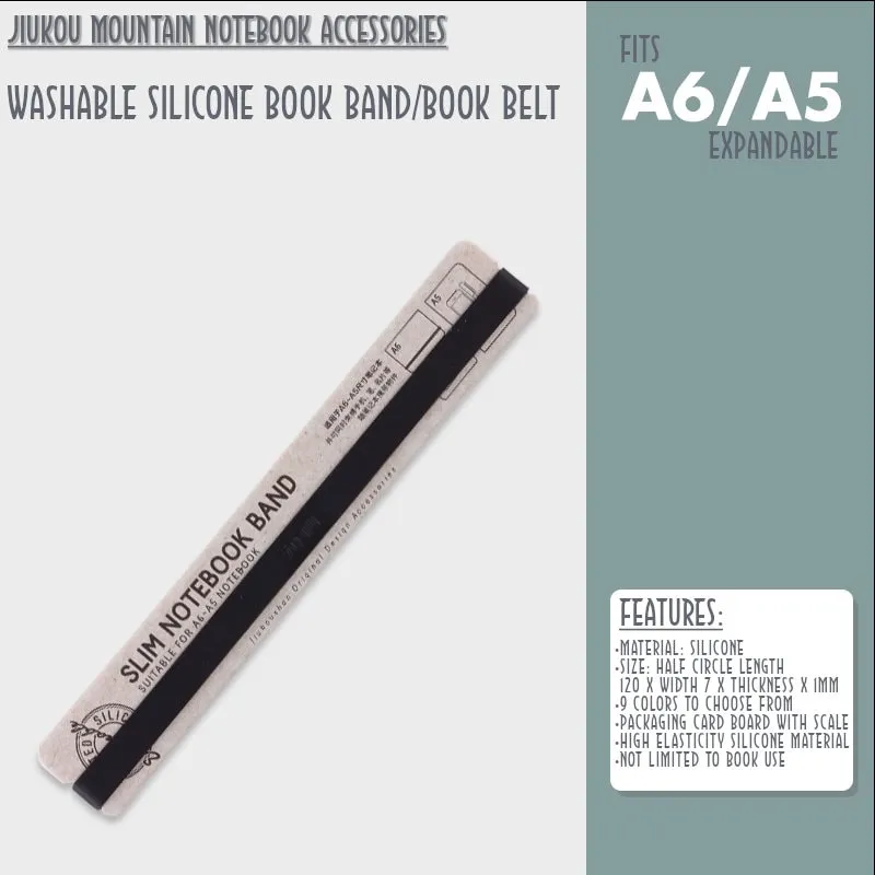 GRAY A6 B6 A5 Jiukou Washable Silicone Book Band Adjustable Book Band Book Belt Book Fastener Notebook Elastic Band
