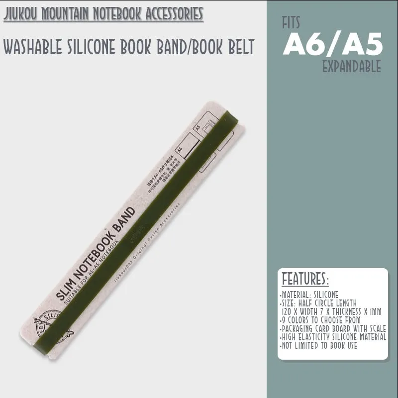 GRAY A6 B6 A5 Jiukou Washable Silicone Book Band Adjustable Book Band Book Belt Book Fastener Notebook Elastic Band