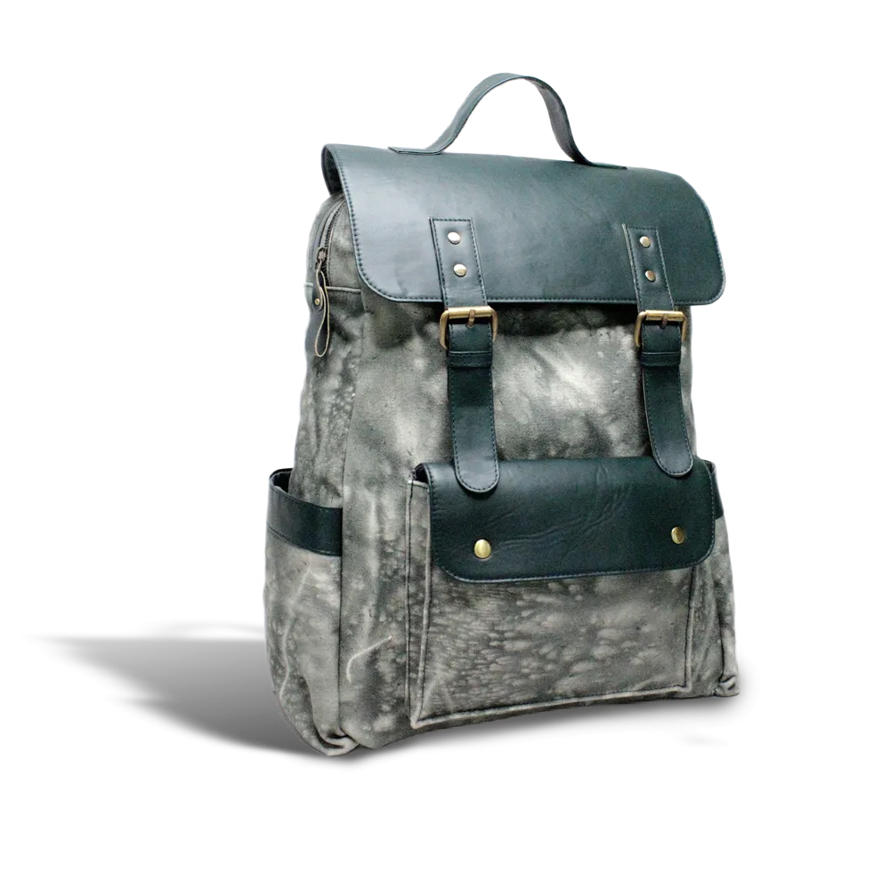 Green Canvas & PU Double Buckle Backpack