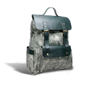 Green Canvas & PU Double Buckle Backpack