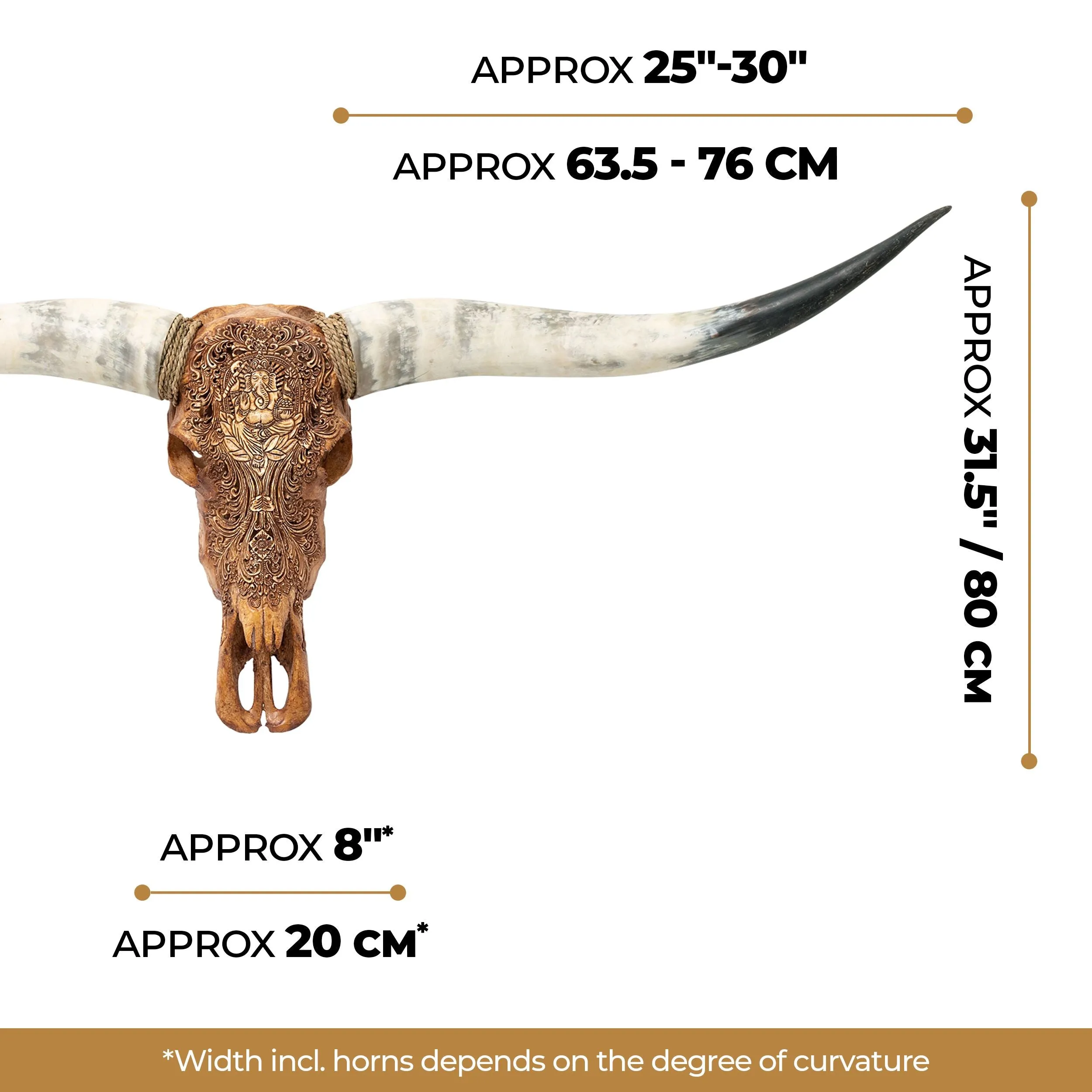 Hand Carved Longhorn Skull - Antique Ganesha