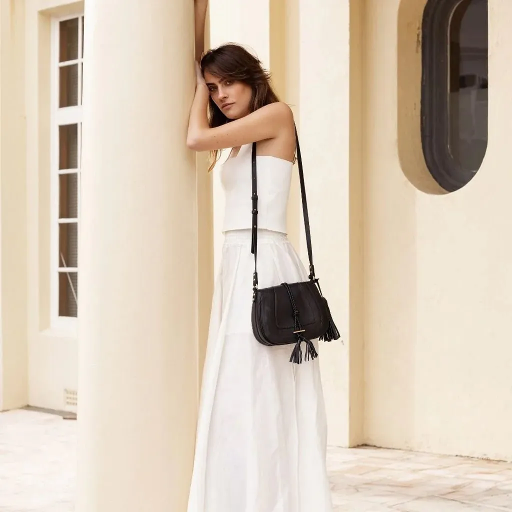 Harriet Leather Maxi Saddle Bag | Black