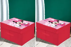 Heart Home Disney Minnie Printed Multipurposes Non-Woven Flodable Storage Box/Oragnizer- Pack of 2 (Pink)-HS43HEARTH26592