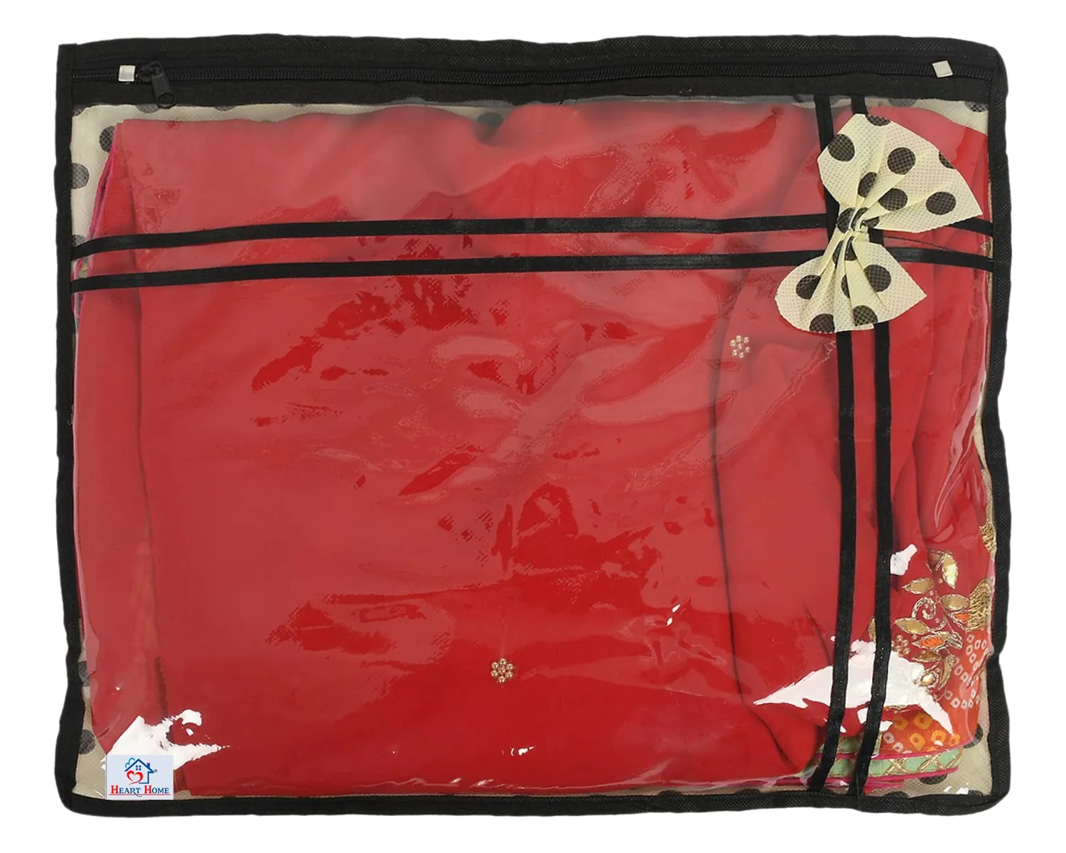 Heart Home Dot Print Non-Woven Single Saree cover For Store Saree, Lehenga, Suit With Transparent Top,Pack of 3 (Cream) 54HH4150.