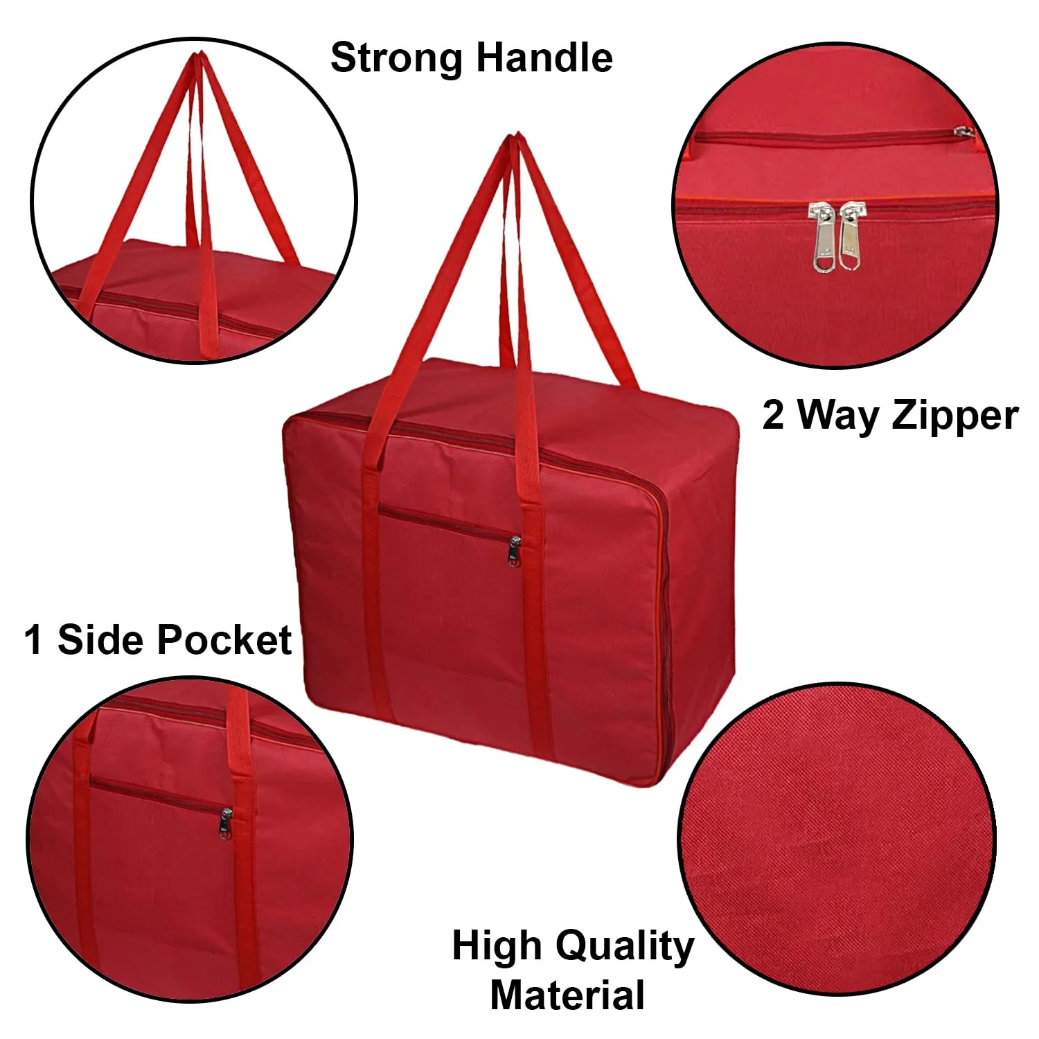 Heart Home Moisture Proof Wardrobe Organizer Storage Bag For Clothes With Zipper Closure and Handle (Red)-HS43HEARTH26641