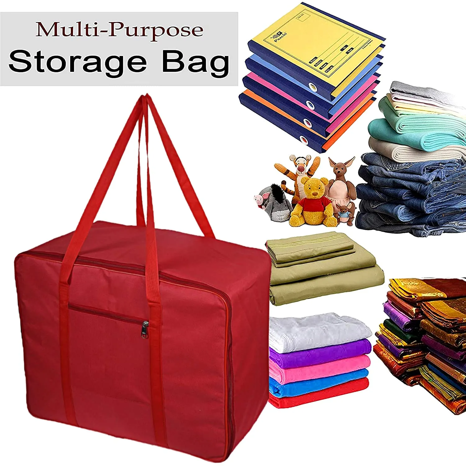 Heart Home Moisture Proof Wardrobe Organizer Storage Bag For Clothes With Zipper Closure and Handle (Red)-HS43HEARTH26641
