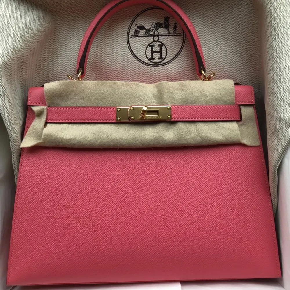Hermès Kelly 28 Rose Azalee Sellier Epsom Gold Hardware GHW