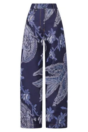 JACQUARD BIRDS CARGO JEANS | BLUE