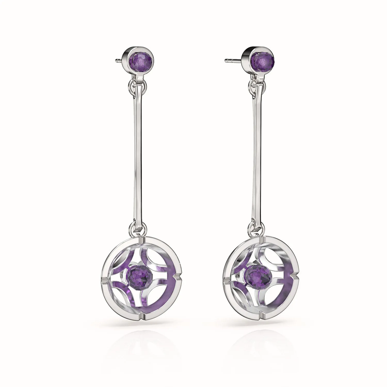 Jalan Besar Drop Earrings - Sterling Silver - Amethyst