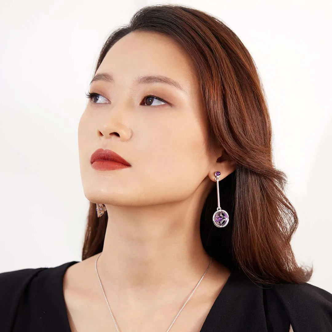 Jalan Besar Drop Earrings - Sterling Silver - Amethyst