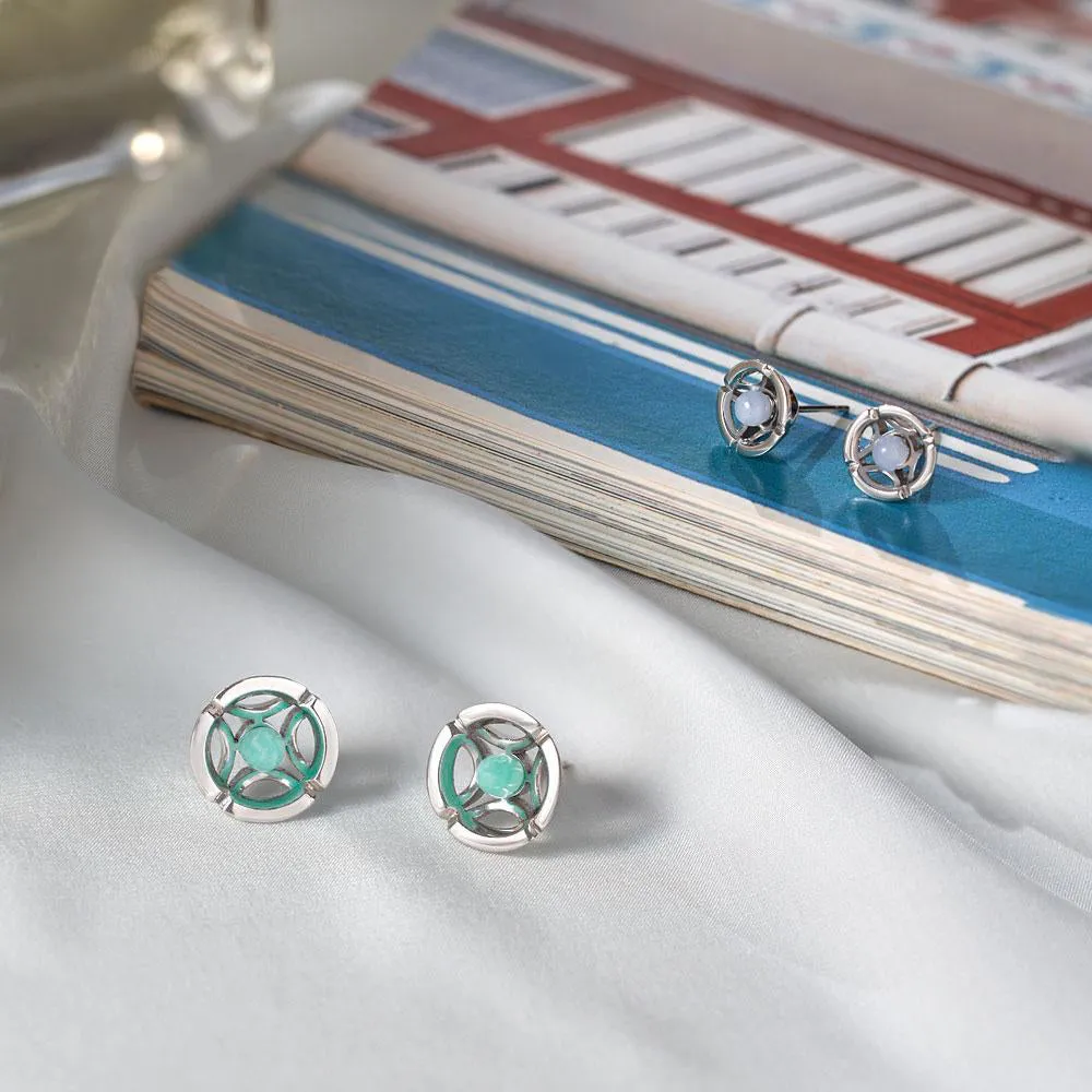 Jalan Besar Large Stud Earrings - Sterling Silver - Blue Agate