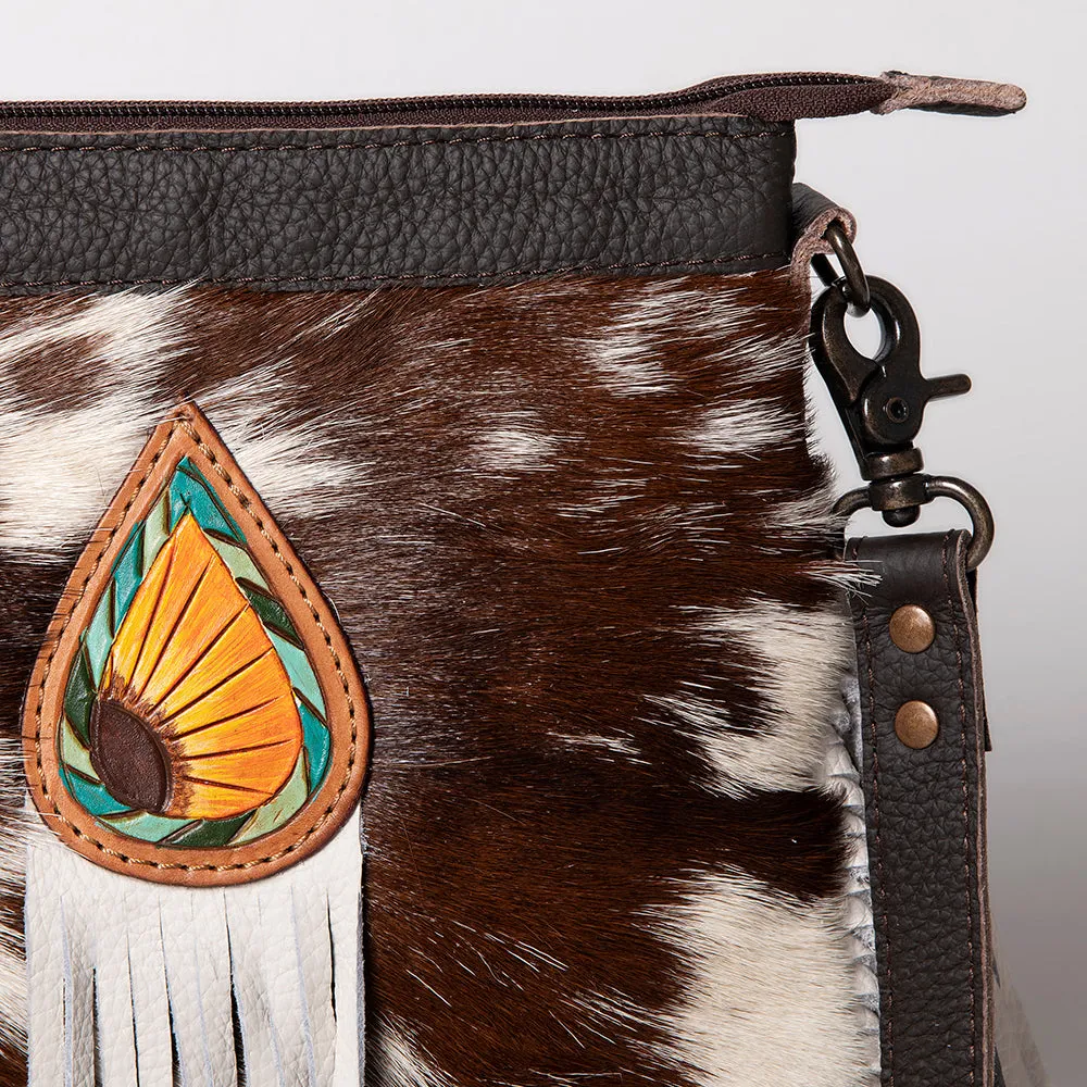 KBG168 - KBG168 -CROSS BODY Hand Tooled Saddle Leather with Cowhide Leather and Upcycled Canvas Ladi