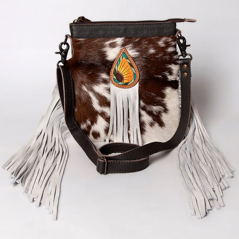 KBG168 - KBG168 -CROSS BODY Hand Tooled Saddle Leather with Cowhide Leather and Upcycled Canvas Ladi
