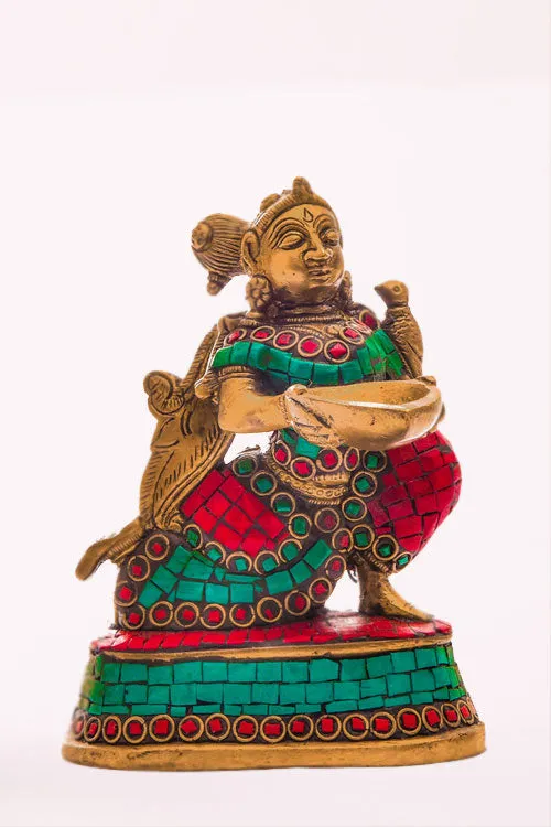 Lady With Diya Showpiece In Brass