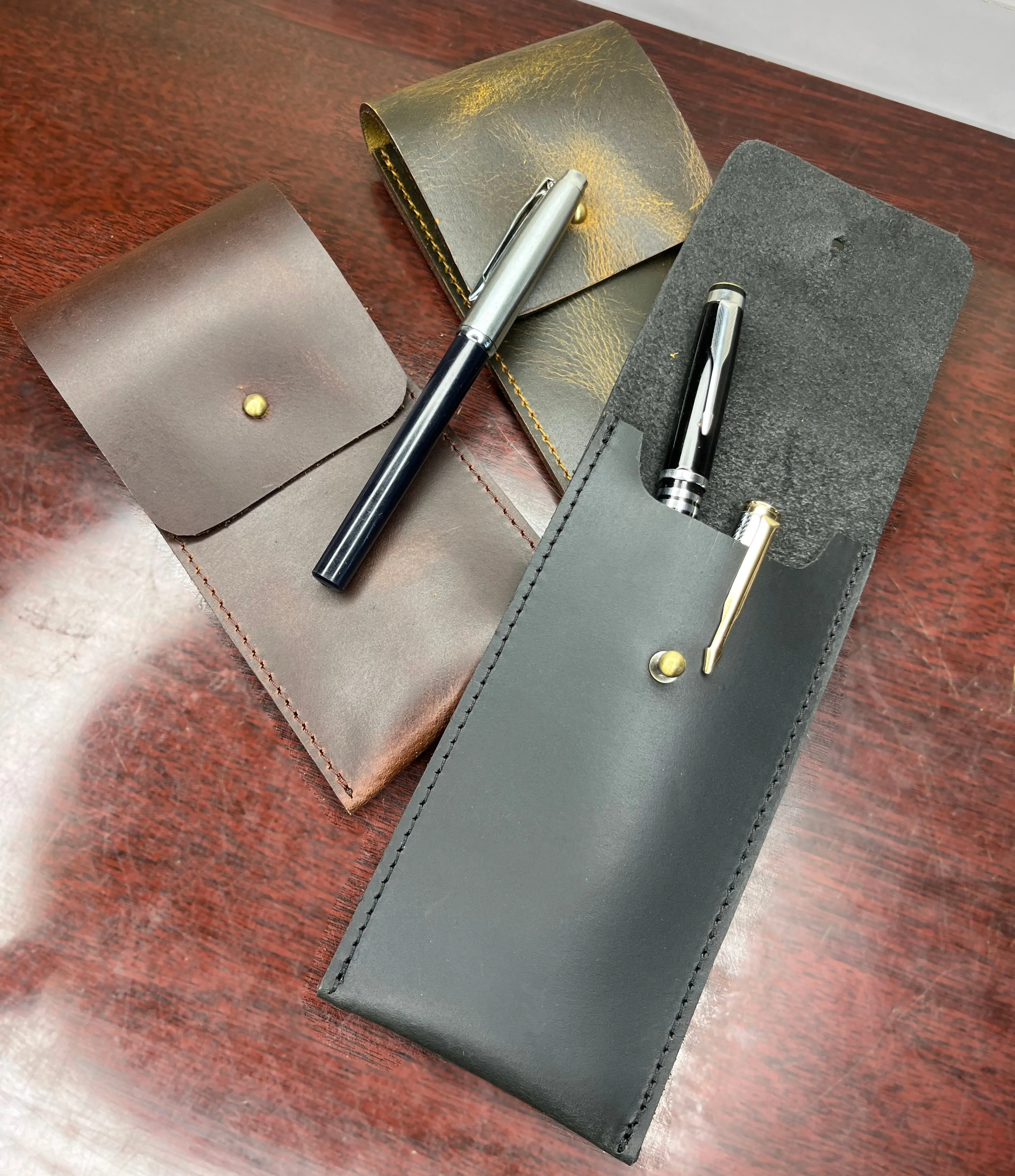 Leather Pen Case - Handmade Pen Protective Sleeve Cover (Walnut Brown)