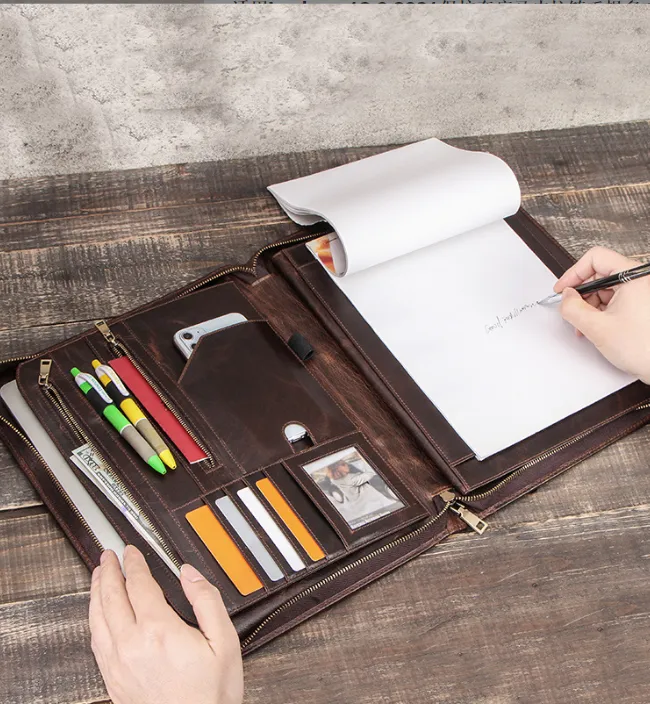Leather Portfolio for iPad 12.9 Tablet Case, Padfolio Binder iPad Case, File Organizer Notebook Folders, Business Briefcase, Personalized For Gift
