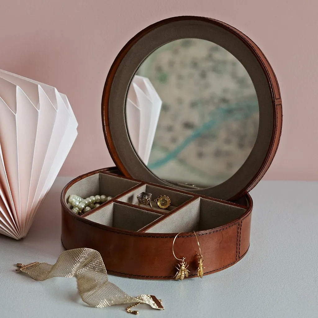 Leather Round Jewellery Box