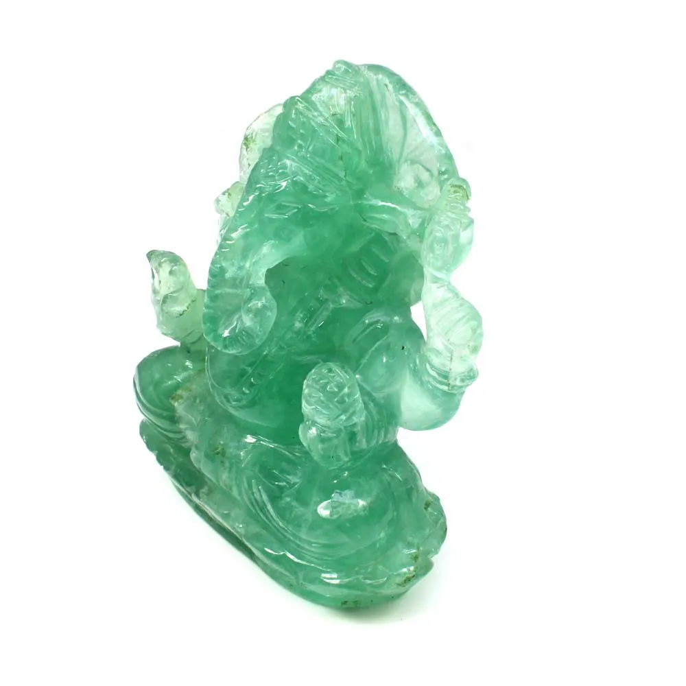 Lord Ganesha Idol Green Fluorite Carved Sculpture Art