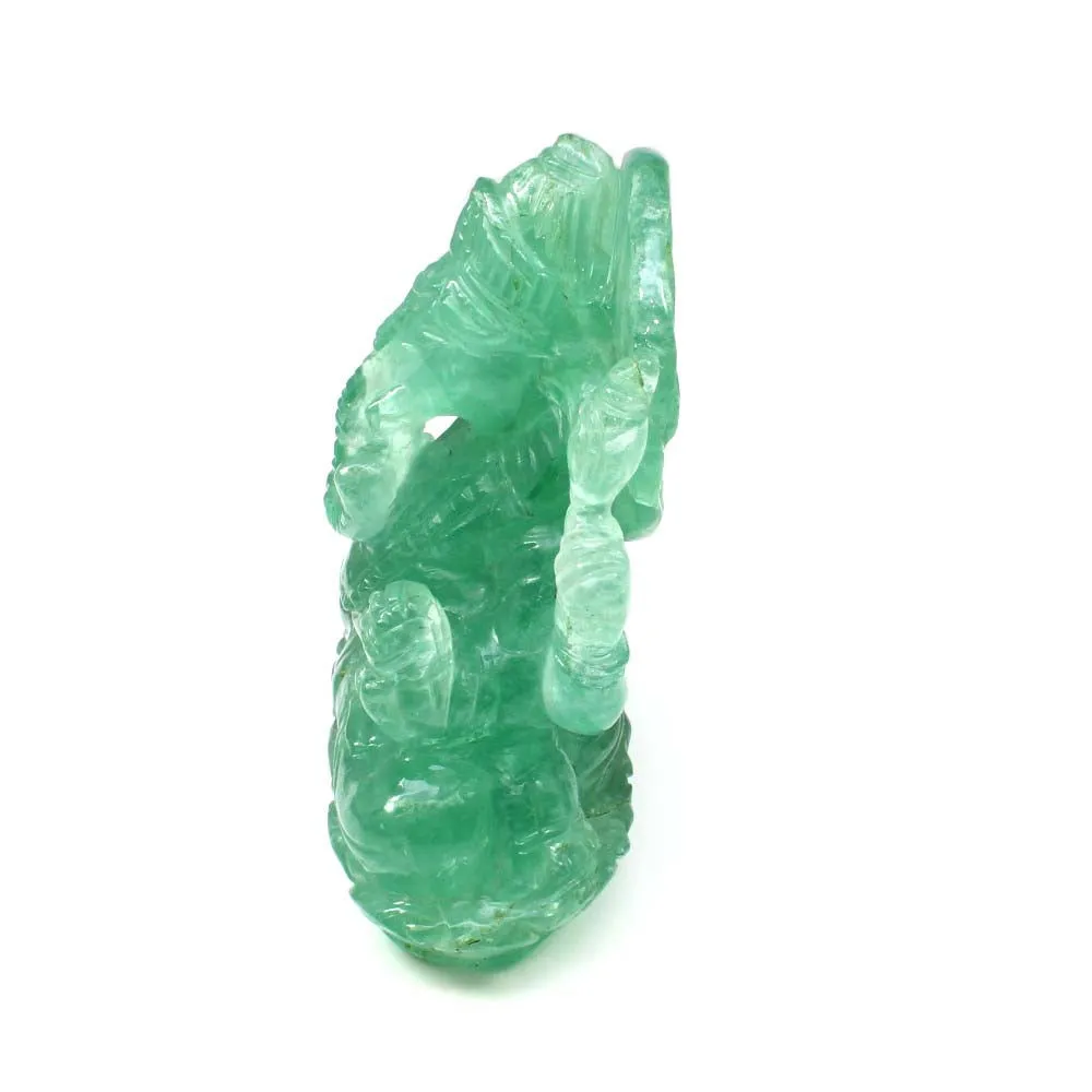 Lord Ganesha Idol Green Fluorite Carved Sculpture Art