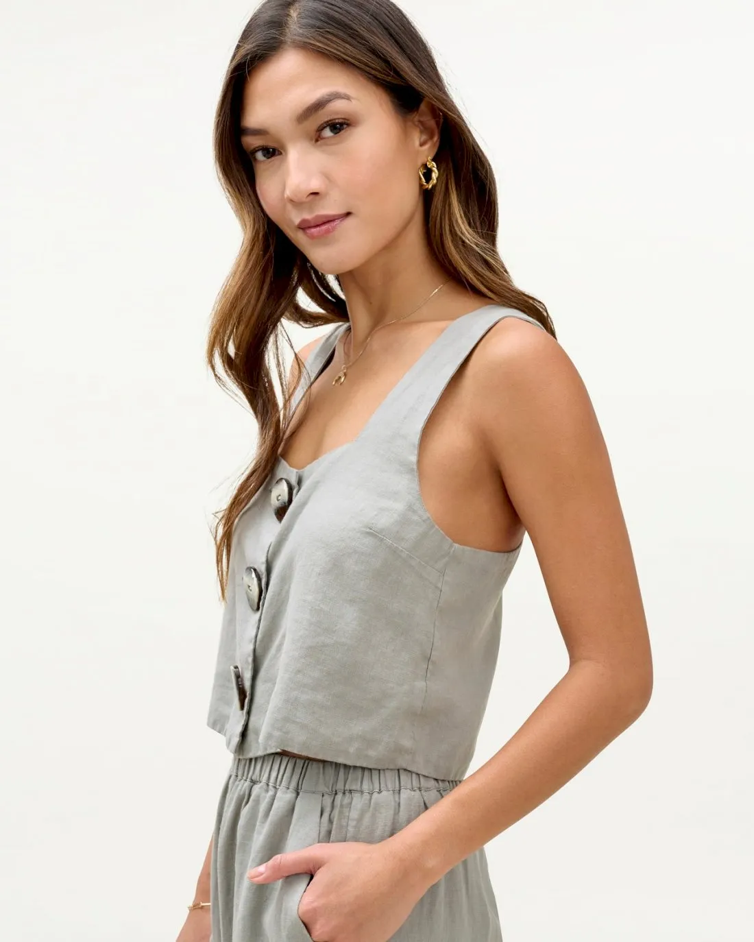 Mary Lawless Lee x Splendid Cross Back Linen Tank