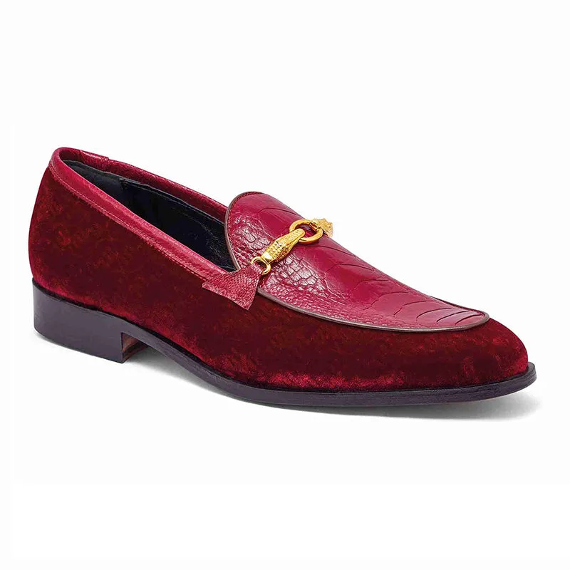 Mauri 4932 Velvet Embossed/ Ostrich Leg - Ruby Red