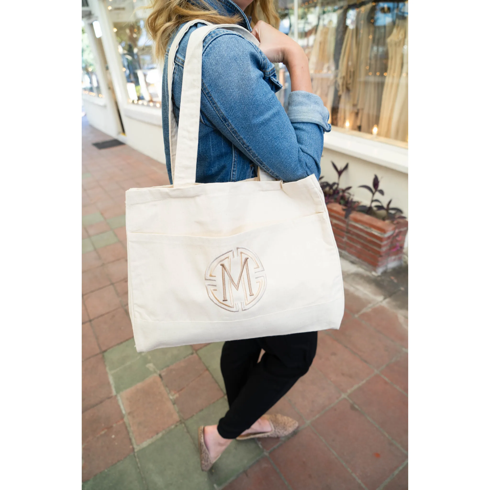 Medallion Modern Monogram Canvas Pocket Tote