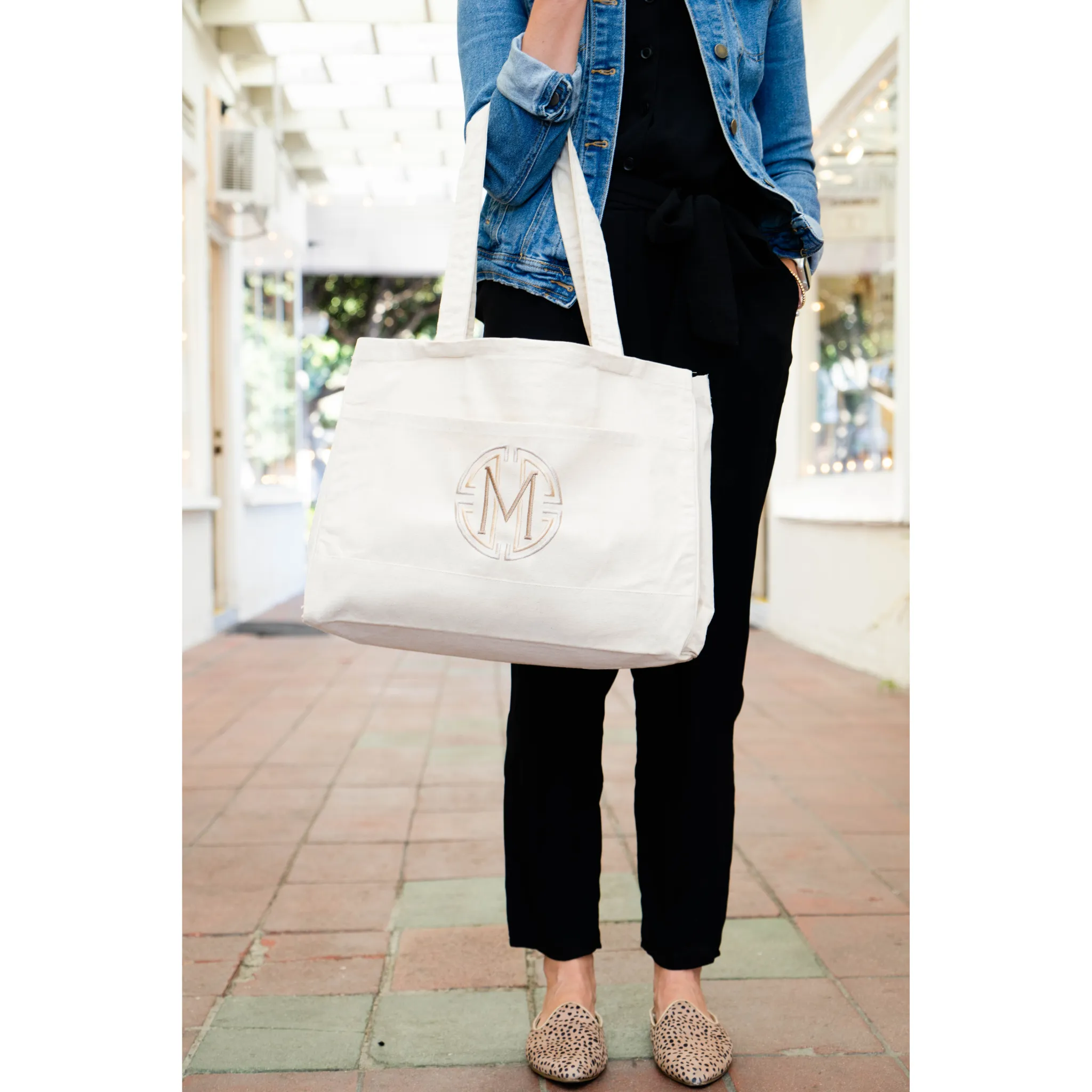 Medallion Modern Monogram Canvas Pocket Tote