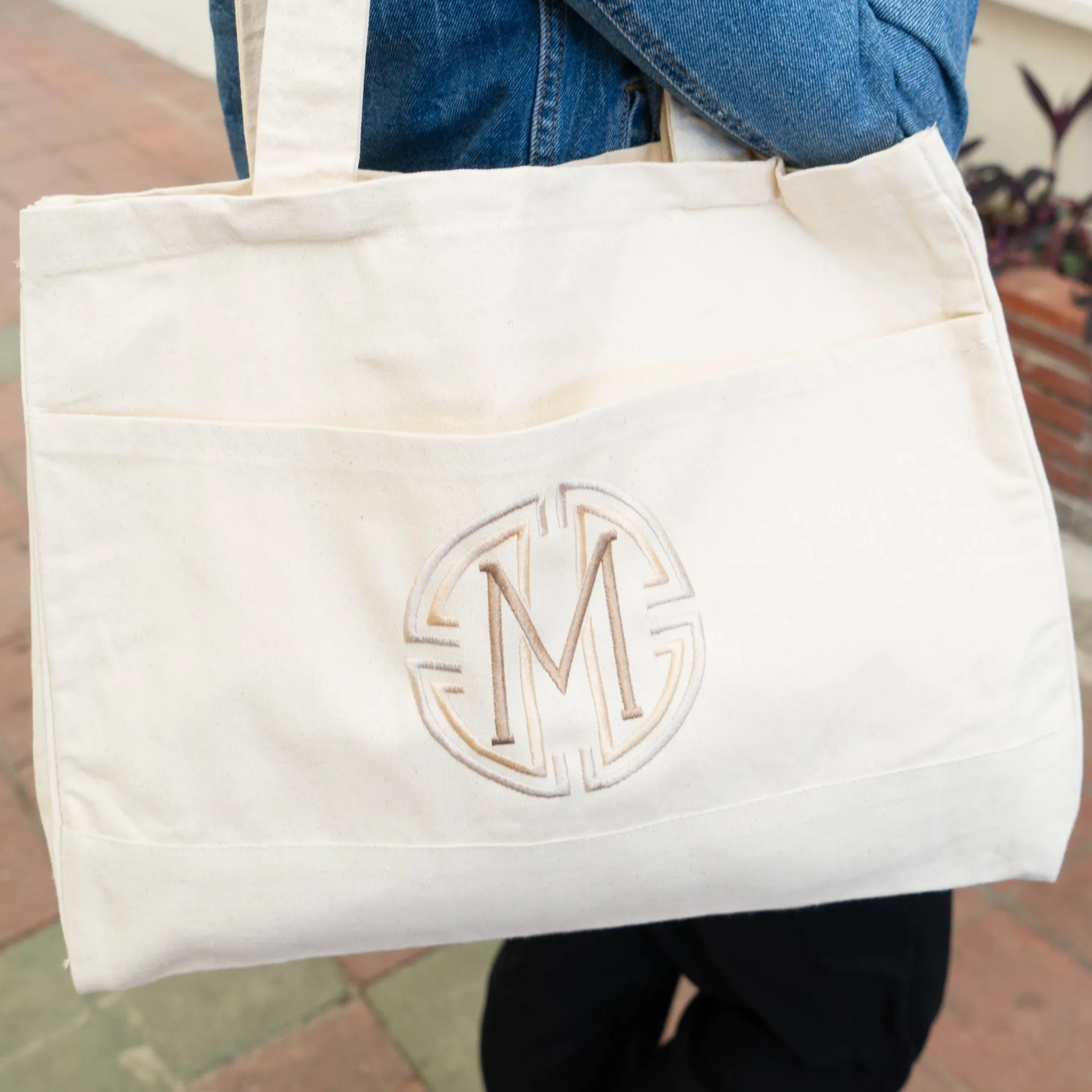 Medallion Modern Monogram Canvas Pocket Tote