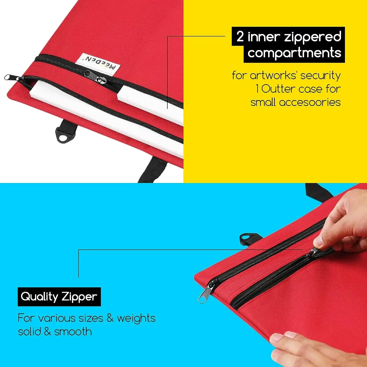 MEEDEN Studio Art Portfolio Case Water-proof with Double compartments 600D, Red, 24" X 31"