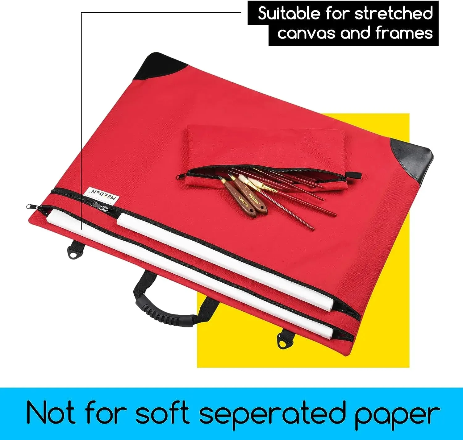 MEEDEN Studio Art Portfolio Case Water-proof with Double compartments 600D, Red, 24" X 31"