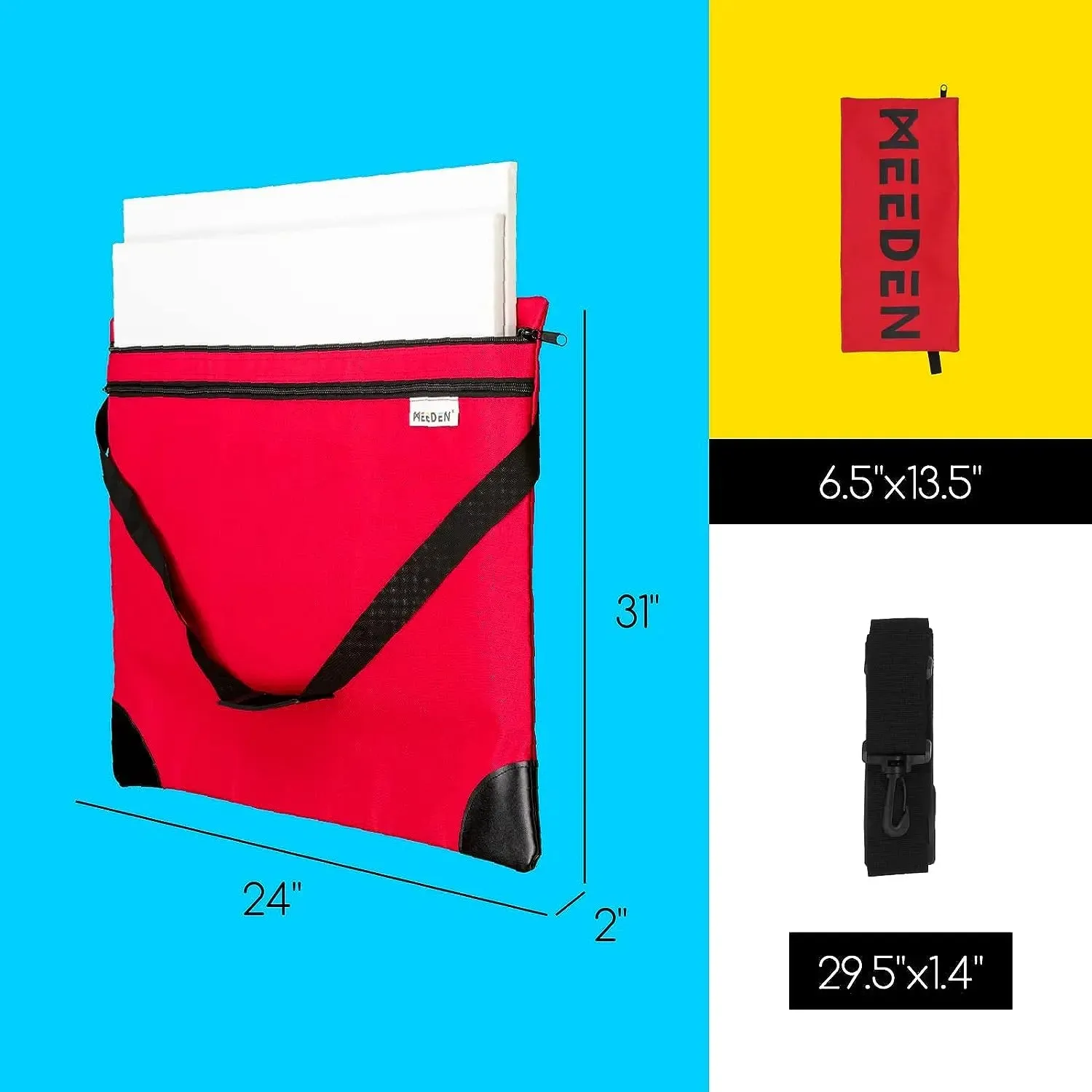 MEEDEN Studio Art Portfolio Case Water-proof with Double compartments 600D, Red, 24" X 31"