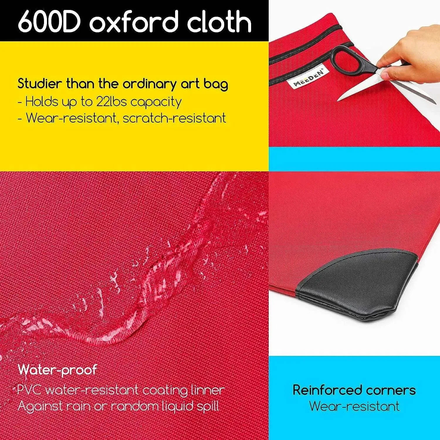 MEEDEN Studio Art Portfolio Case Water-proof with Double compartments 600D, Red, 24" X 31"