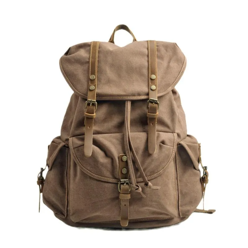 Men's Retro Outdoor Large Capacity Multi-Pocket Canvas Backpack 33759989Y