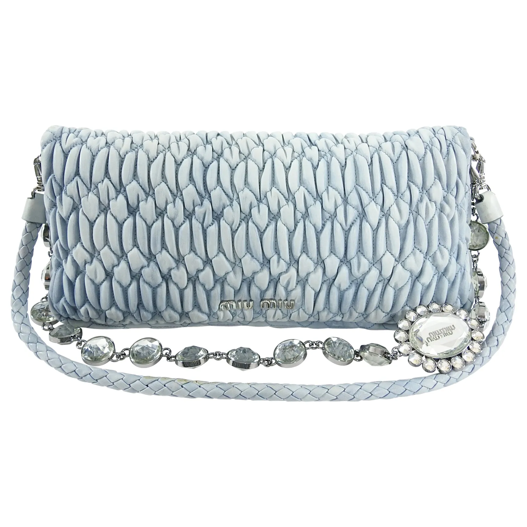 Miu Miu light blue Matelasse Crystal Flap Bag