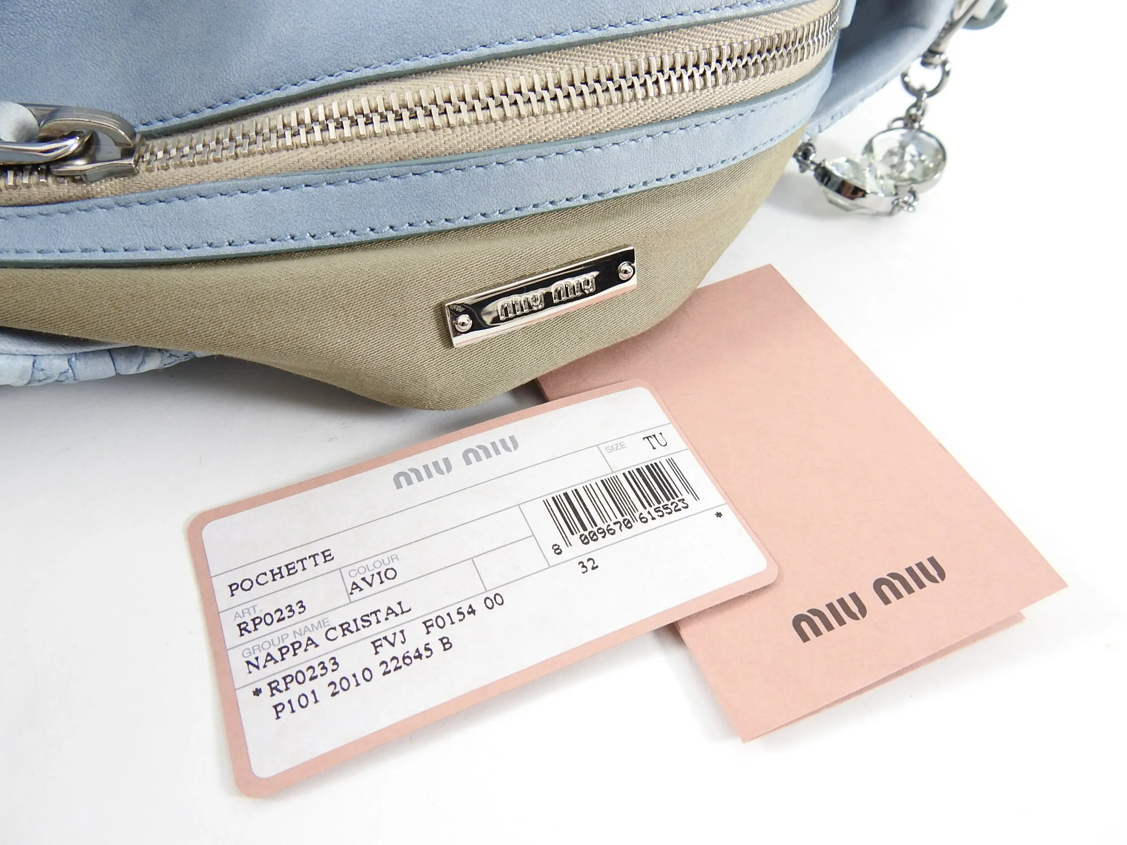 Miu Miu light blue Matelasse Crystal Flap Bag