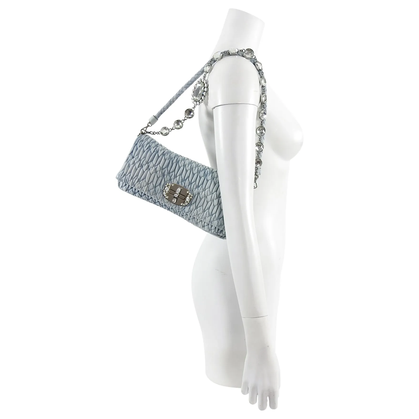 Miu Miu light blue Matelasse Crystal Flap Bag