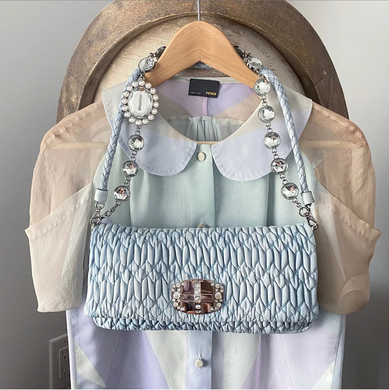 Miu Miu light blue Matelasse Crystal Flap Bag