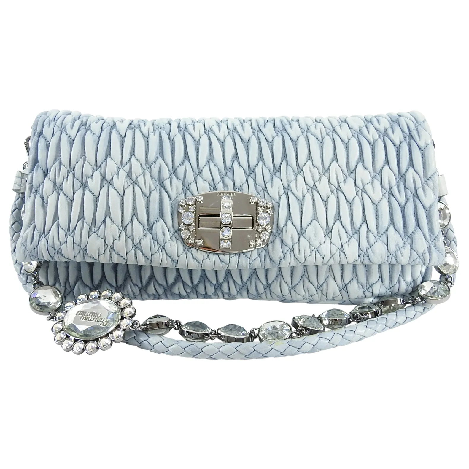 Miu Miu light blue Matelasse Crystal Flap Bag