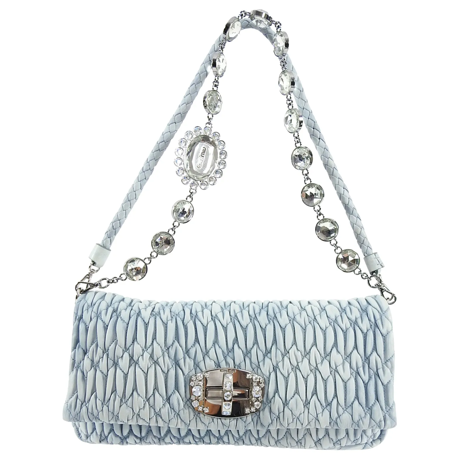 Miu Miu light blue Matelasse Crystal Flap Bag